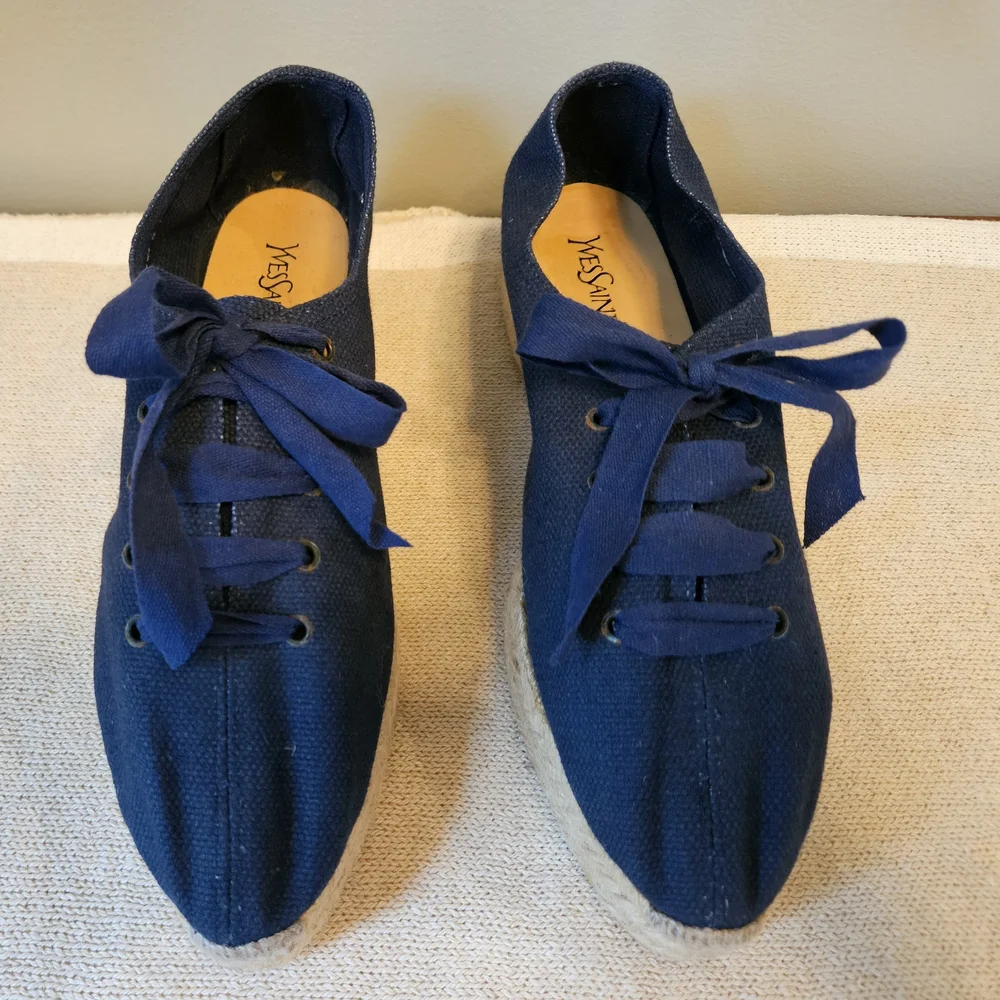 Yves Saint Laurent Navy Laced Canvas Espadrilles